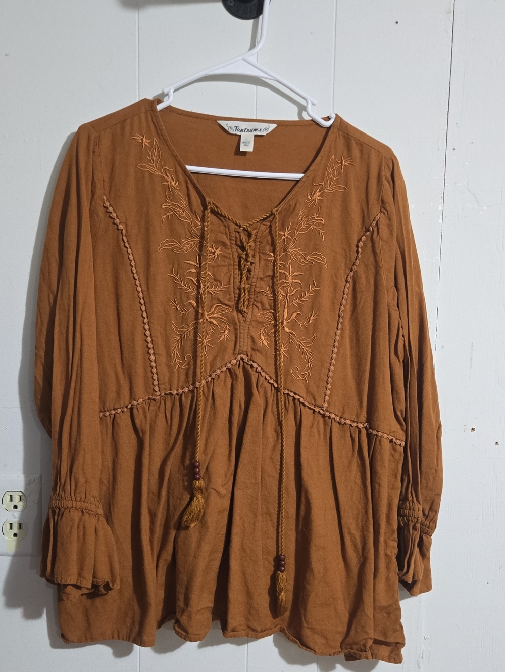 Tantrums Rust Embroidered Peasant Tunic